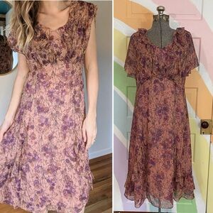 Sundance 100% Silk Flutter Floral Romantic Flowy Boho Prairie Dress Sz 12 🧡🎀